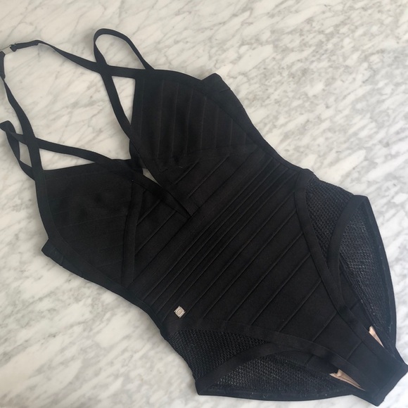 Herve Leger Bandage Cutout Mesh Swimsuit Sz S - Picture 7 of 8